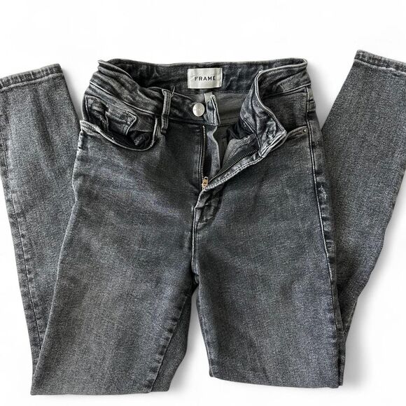 Frame Black Skinny Denim Jeans Size 1 Dark Wash - Picture 1 of 6